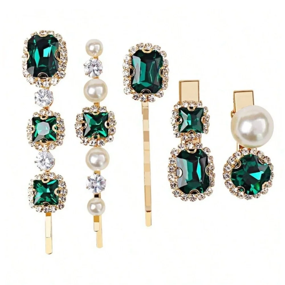 Luxe Rhinestone Statement Gold Tone Hair Pins Clips Set